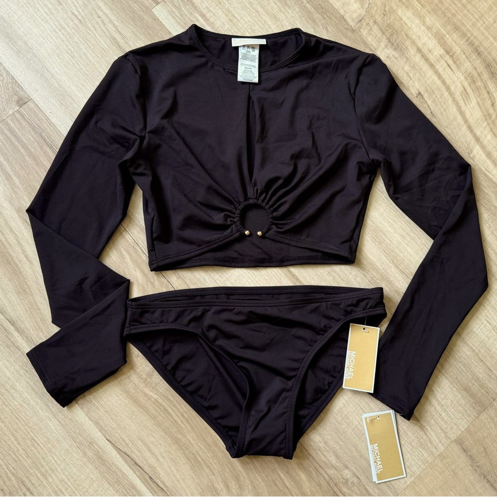 Michael Kors long sleeved bikini with cute front detail!